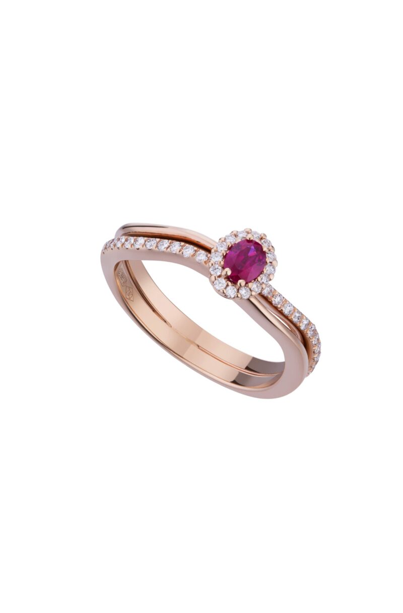 Anello Oro Rosa Diamanti e Rubino Kt 0,54 - immagine 2