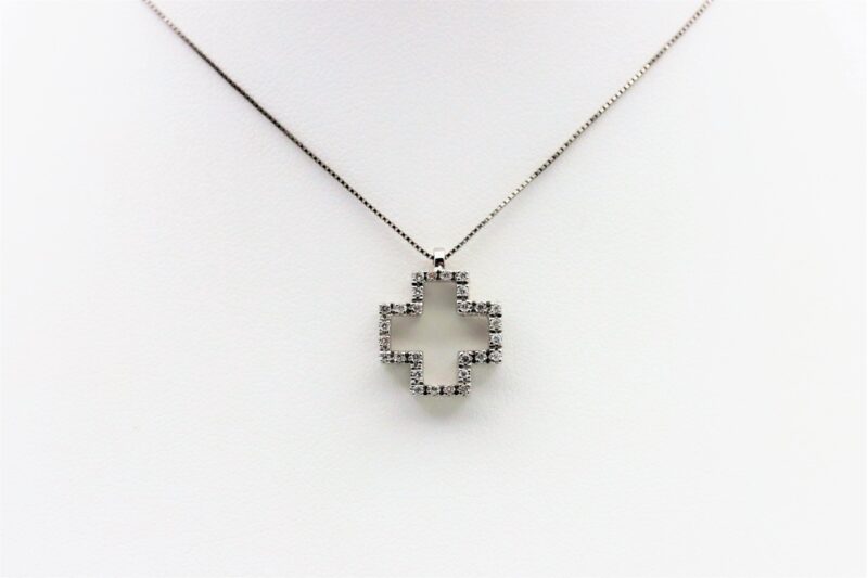 Girocollo Croce Oro Bianco e Diamanti - immagine 2
