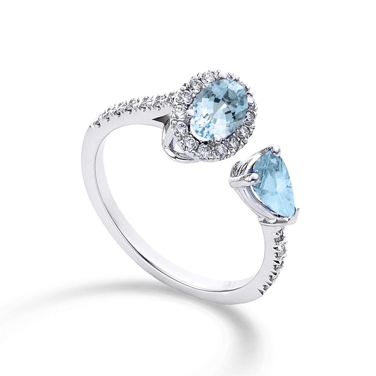 Anello Golay Audrey Contrariè Oro Bianco Acqua marina e diamanti bianchi