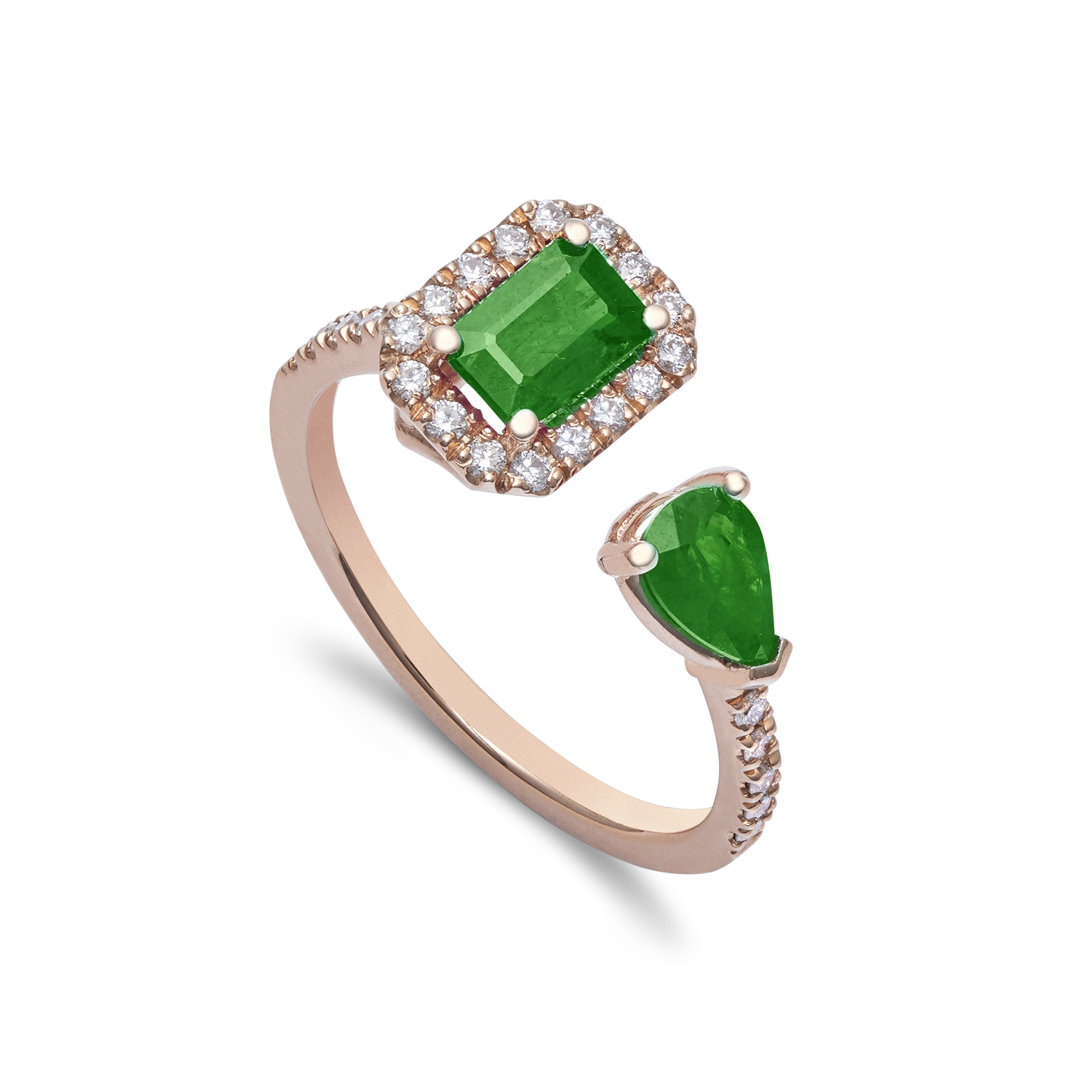 Anello Golay Audrey Contrariè Oro Bianco Smeraldo e diamanti bianchi