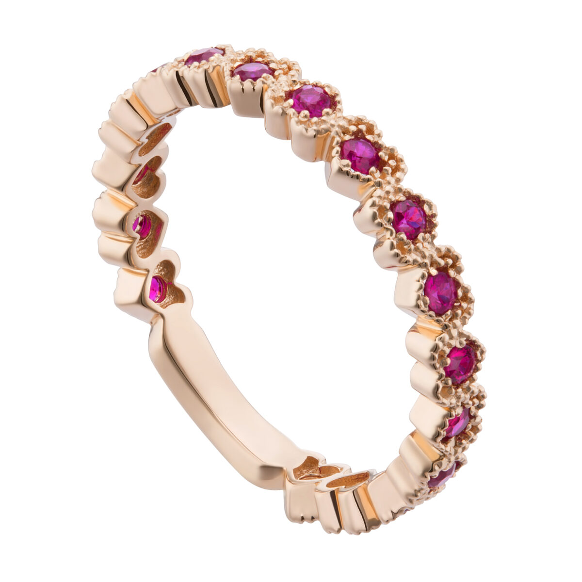 Anello Veretta oro rosa, con rubini