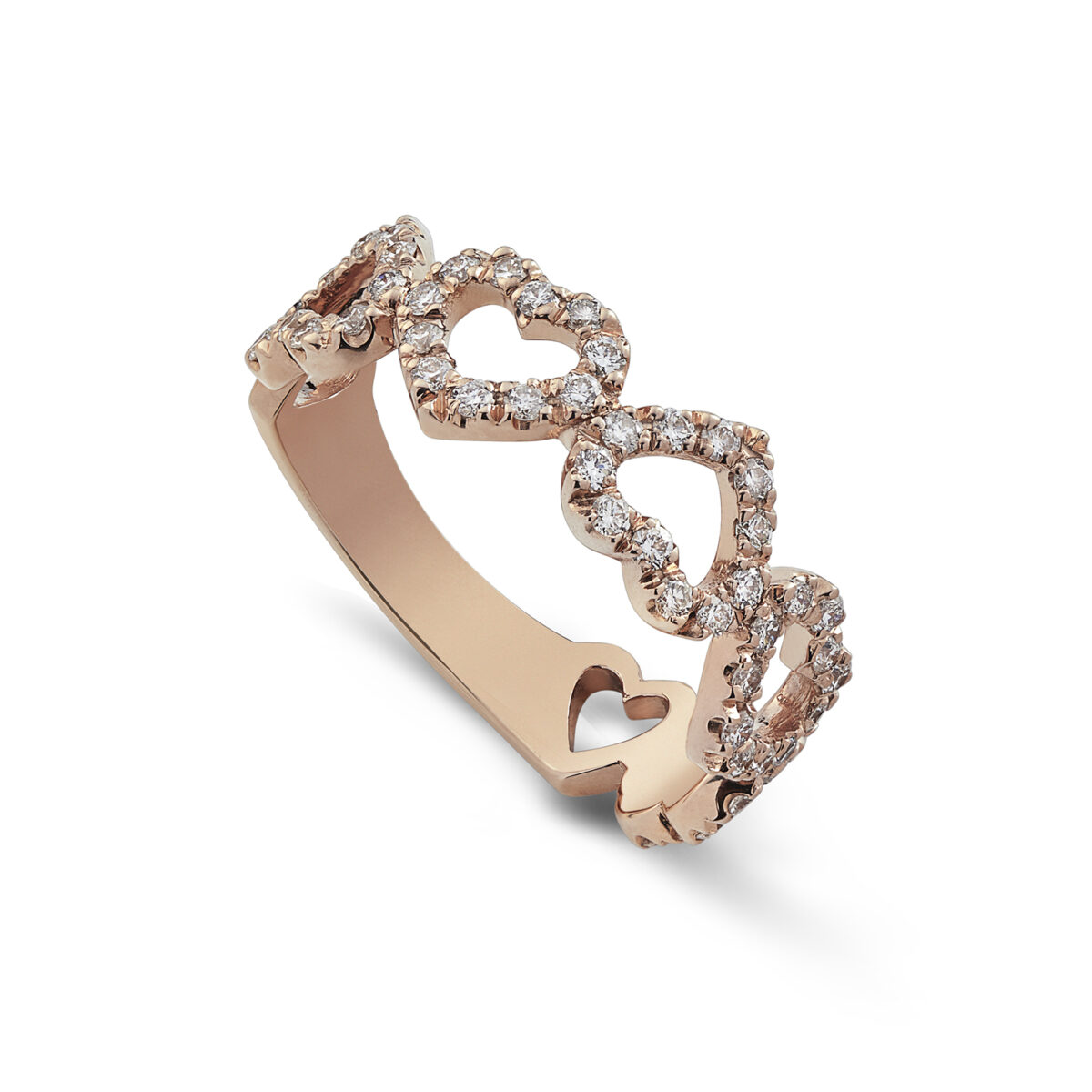 Anello con cuori in oro rosa e diamanti