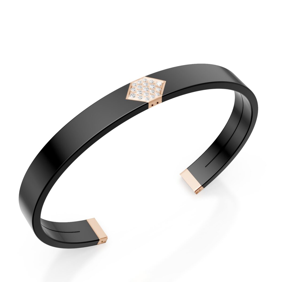 Bracciale rigido in titanio, oro rosa e diamanti bianchi