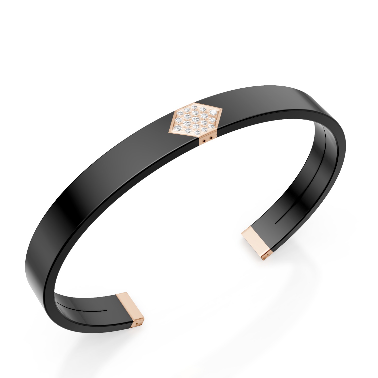 Bracciale rigido in titanio, oro rosa e diamanti bianchi