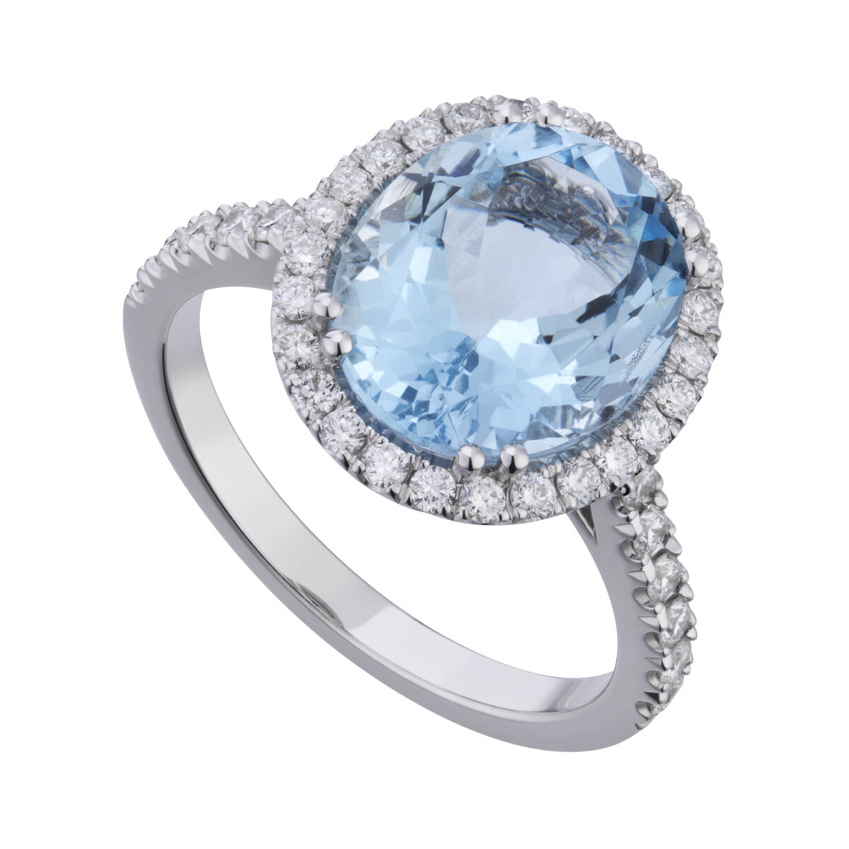 Anello Oro bianco Acqua marina e Diamanti