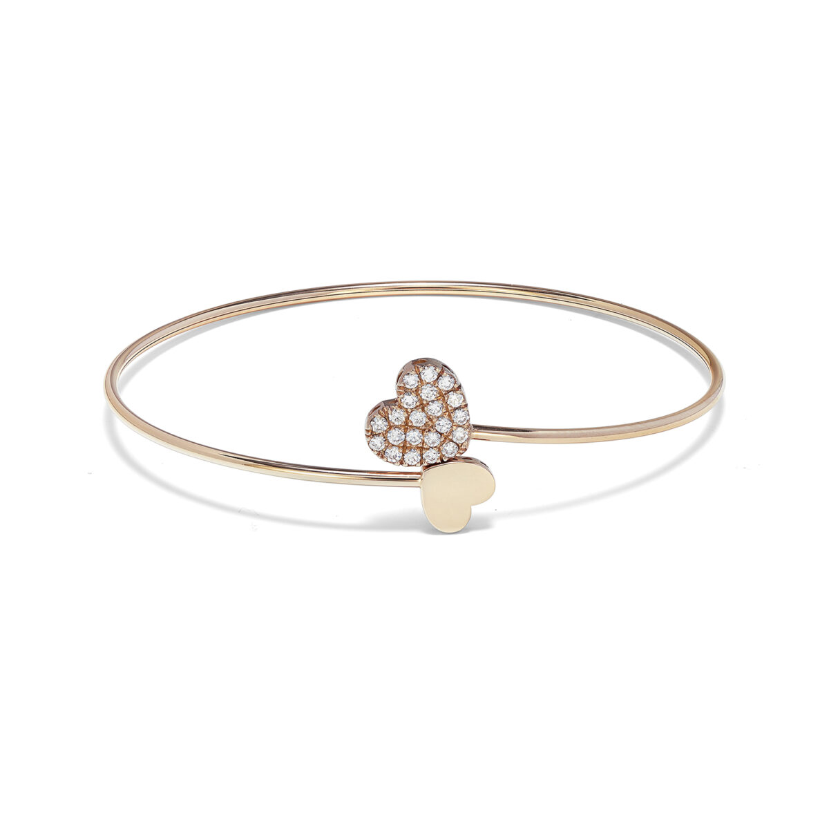 Bracciale rigido cuore, oro rosa e diamanti