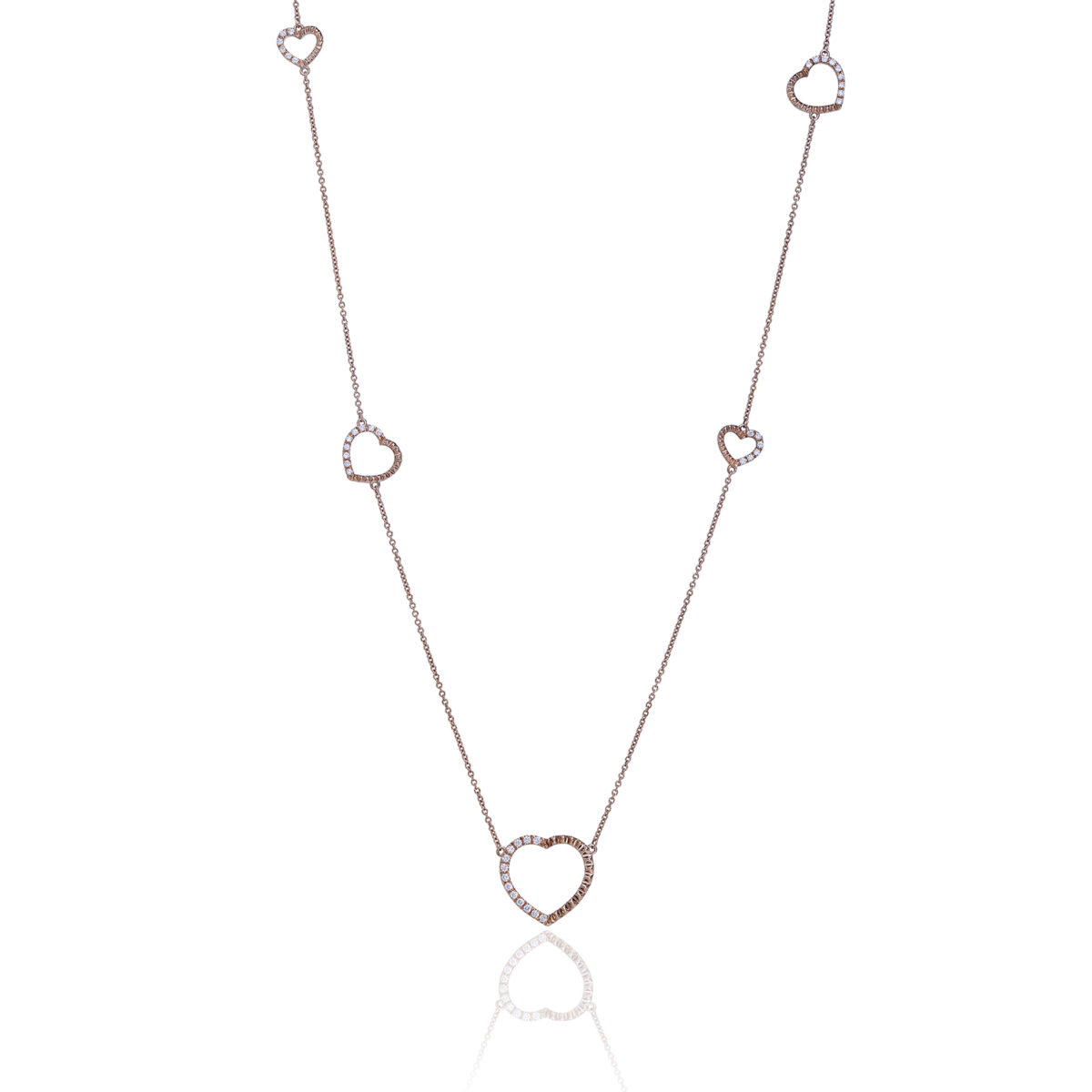 Girocollo con Cuori, Oro Rosa e Diamanti