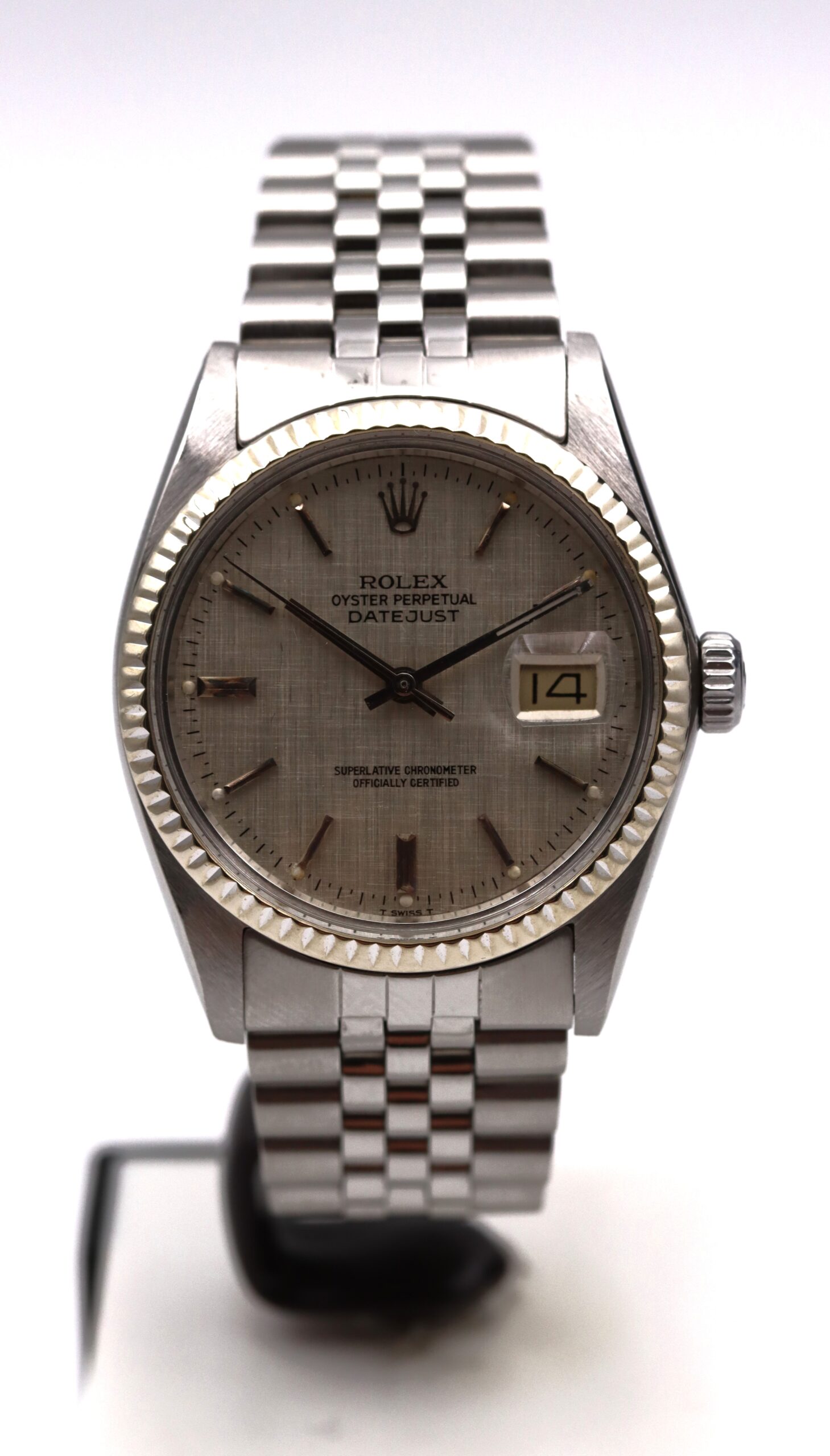 Rolex Datejust Ref 16014 Plexi Ghiera Oro Bianco Linen Dial 1982