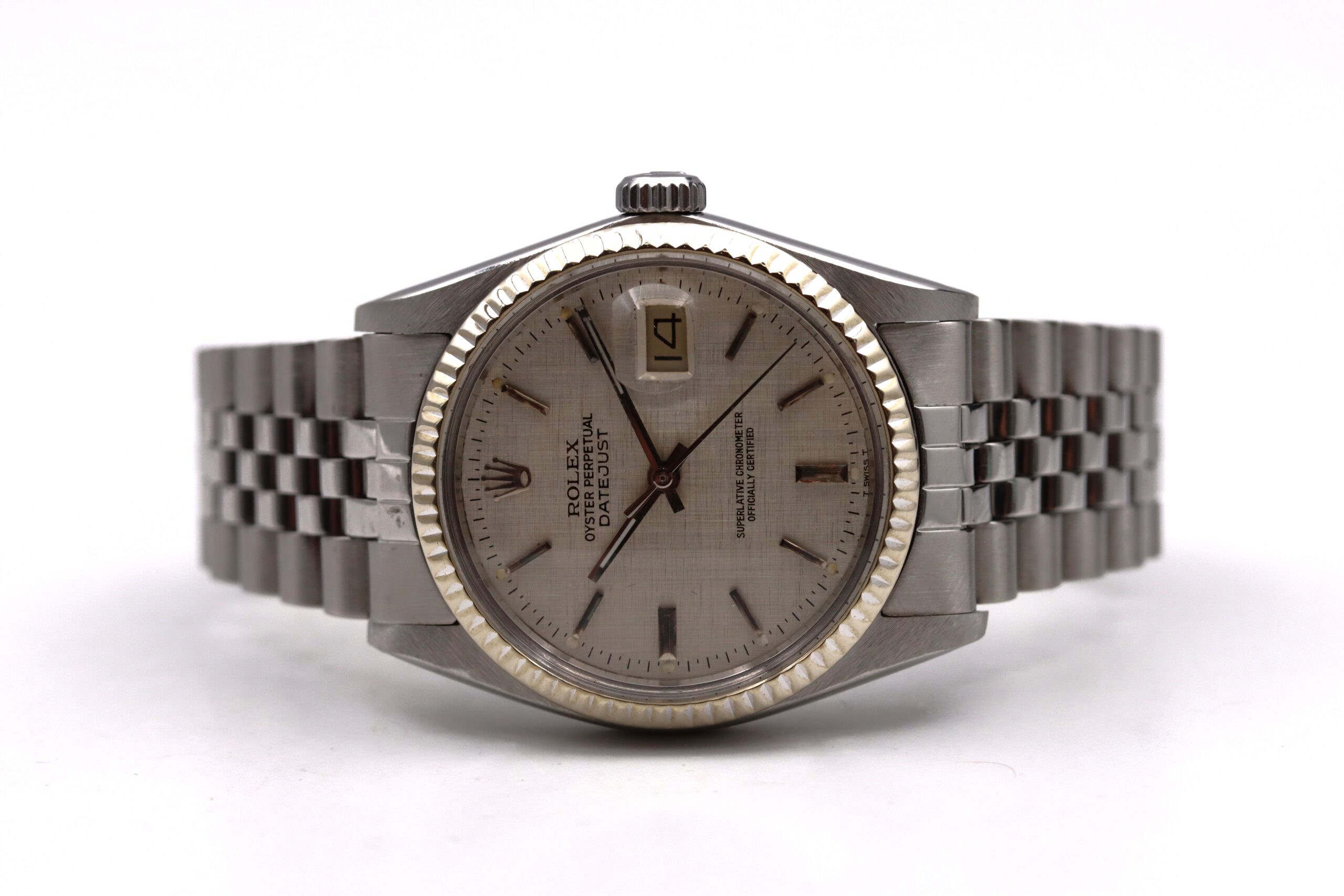 Rolex Datejust Ref 16014 Plexi Ghiera Oro Bianco Linen Dial 1982